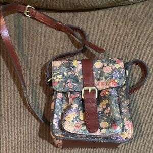 Patricia Nash Brown and Pink Floral Crossbody Bag with Leather Accents